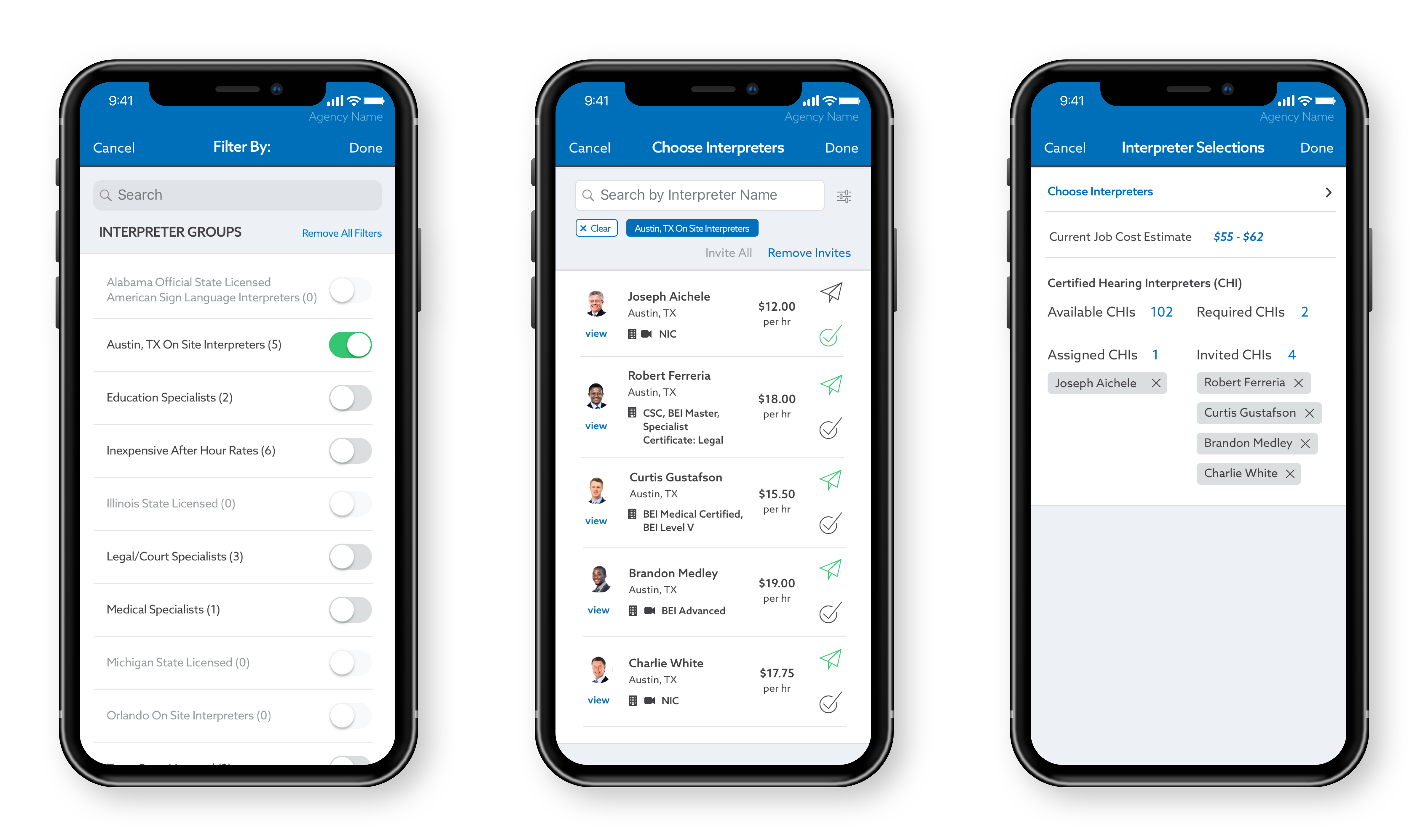 3 iPhone Xs with Terp Schedule iOS UI - Terp Details Section of Create Job Form